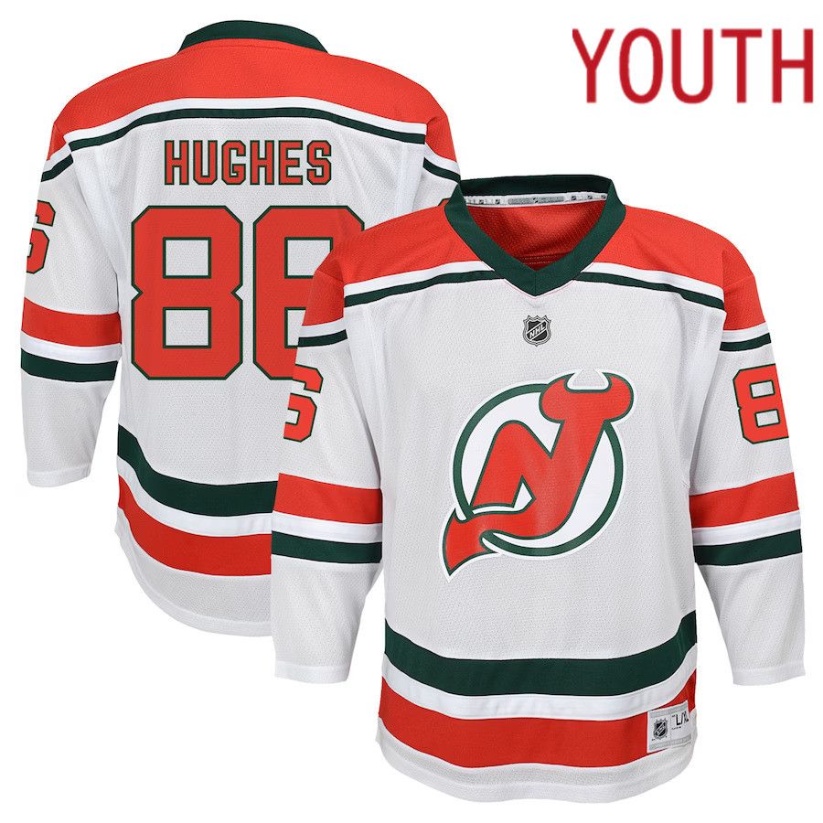 Youth New Jersey Devils Jack Hughes White 2022-23 Heritage Replica NHL Jersey